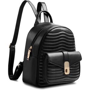 Chic Black Quilted Vegan Leather Mini Backpack with Gold Hardware